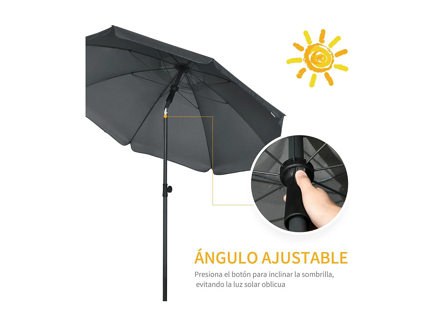 Sombrilla de playa Bali Outsunny ángulo ajustable protección UV50+ gris oscuro Ø180x209 cm