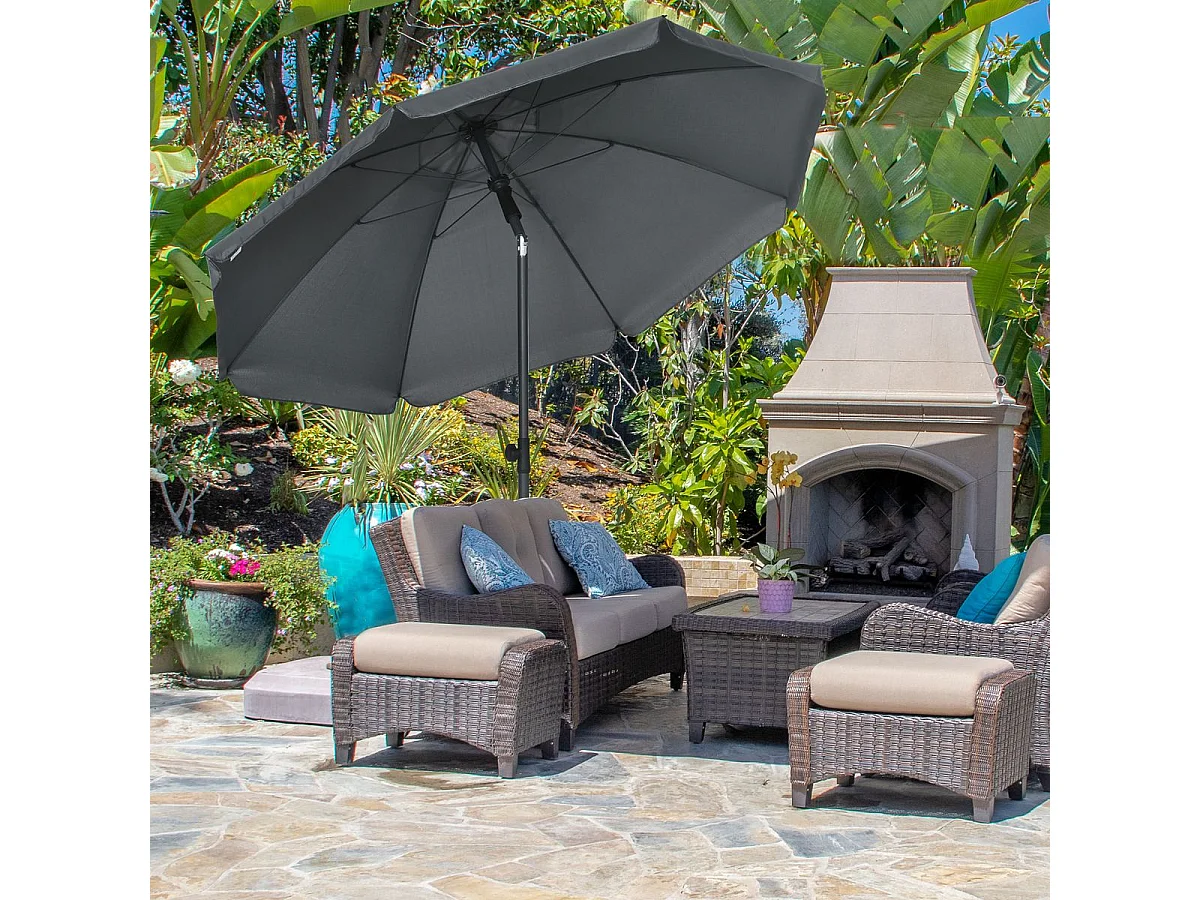 Sombrilla de playa Bali Outsunny ángulo ajustable protección UV50+ gris oscuro Ø180x209 cm