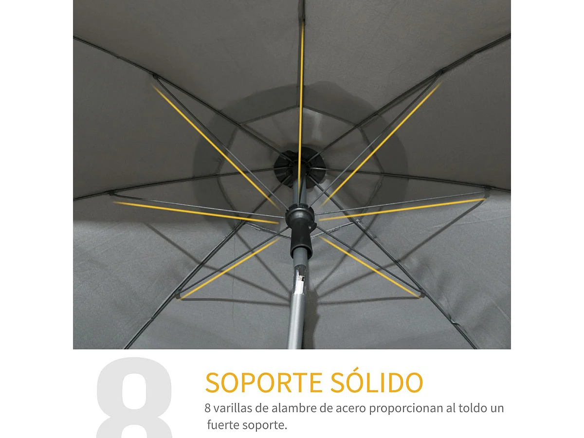Sombrilla de playa Bali Outsunny ángulo ajustable protección UV50+ gris oscuro Ø180x209 cm