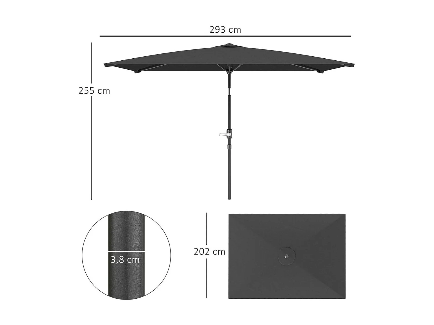 Sombrilla de terraza Annia Outsunny con manivela ángulo ajustable gris oscuro 255x198x294 cm