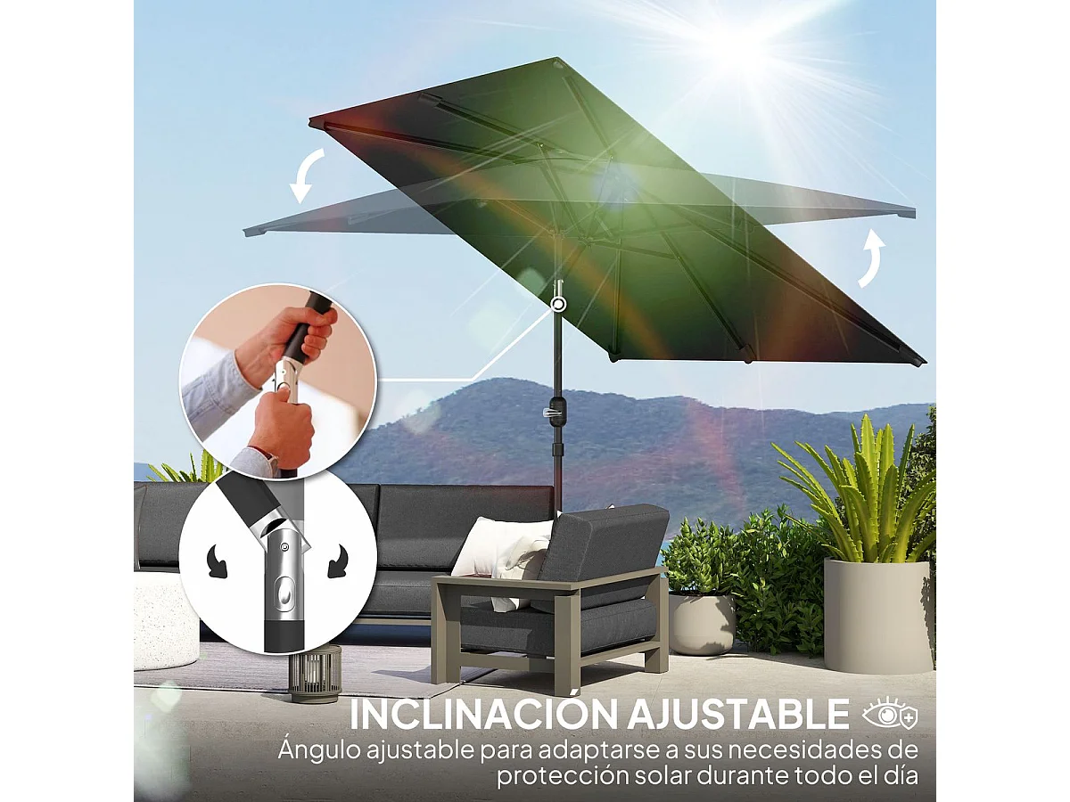 Sombrilla de terraza Annia Outsunny con manivela ángulo ajustable gris oscuro 255x198x294 cm