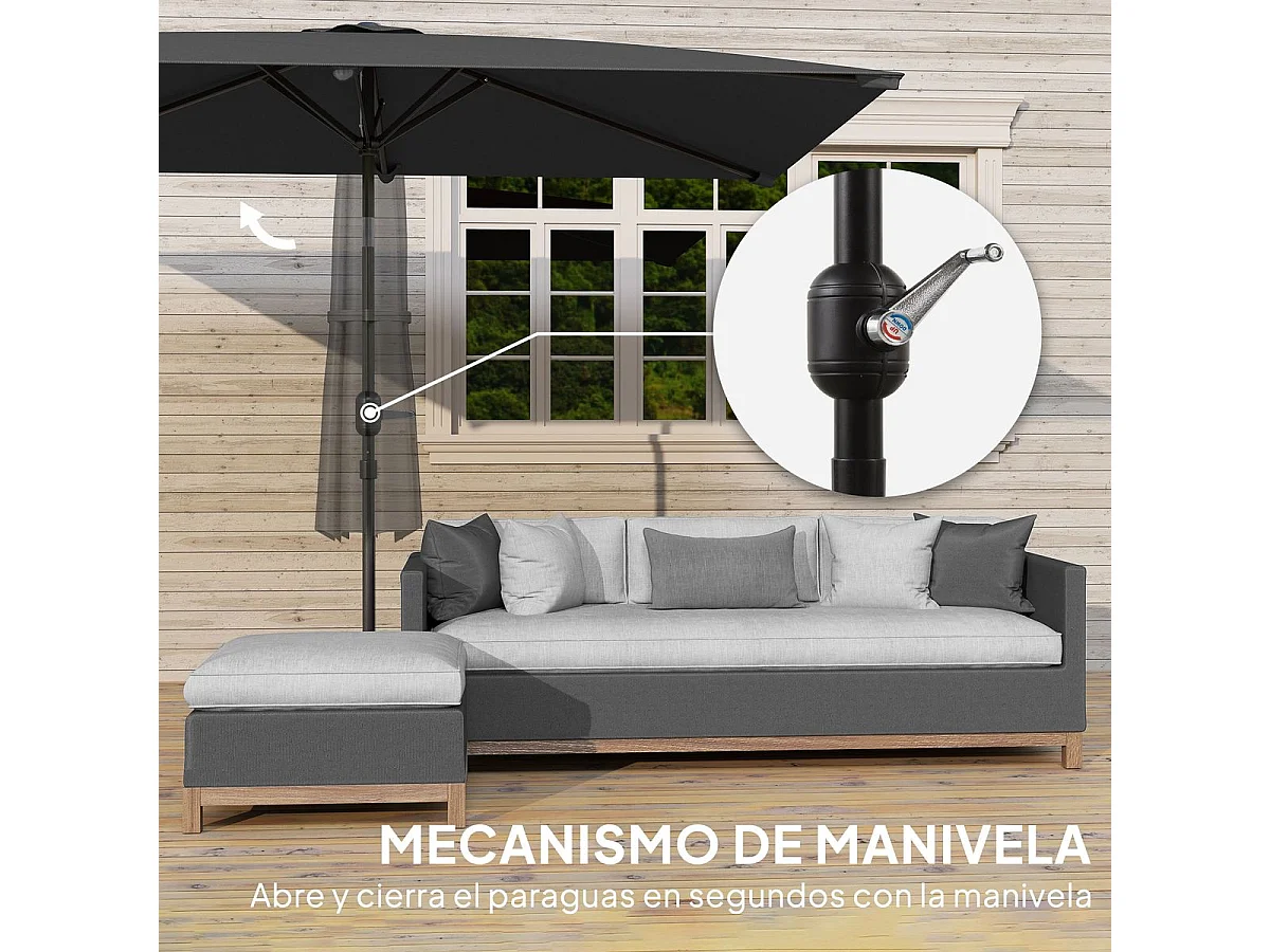 Sombrilla de terraza Annia Outsunny con manivela ángulo ajustable gris oscuro 255x198x294 cm