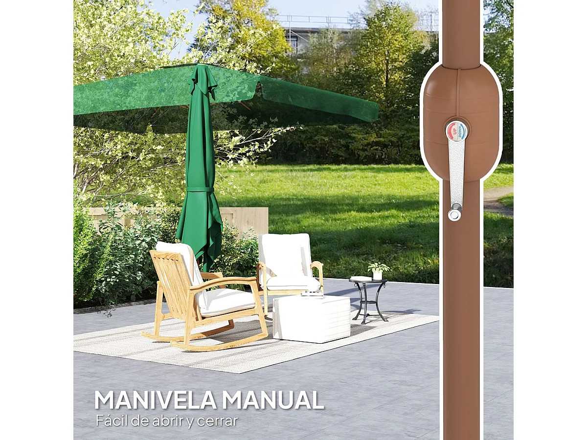 Sombrilla de terraza Loto Outsunny con manivela y ángulo ajustable verde 245x300x200 cm