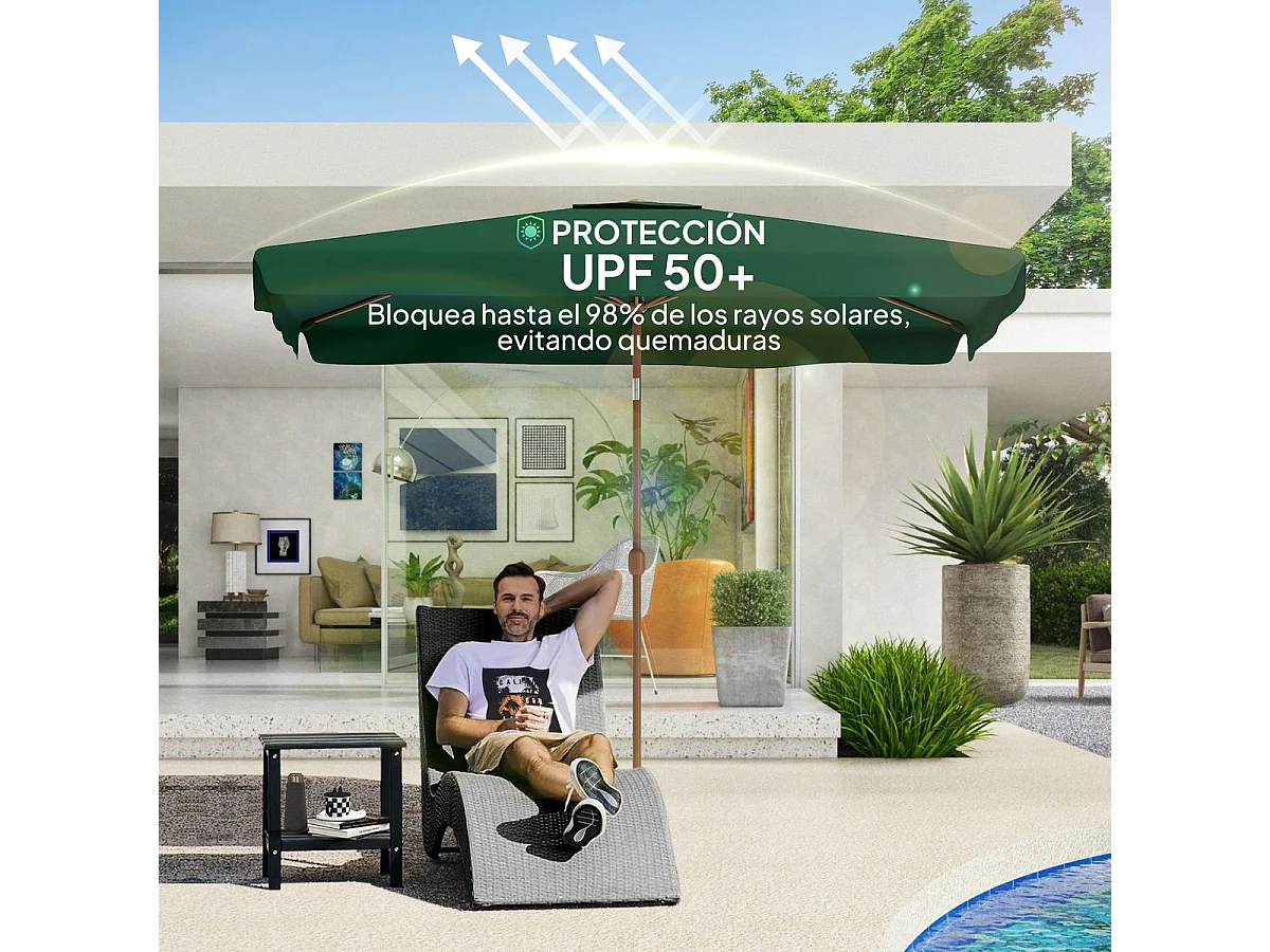 Sombrilla de terraza Loto Outsunny con manivela y ángulo ajustable verde 245x300x200 cm