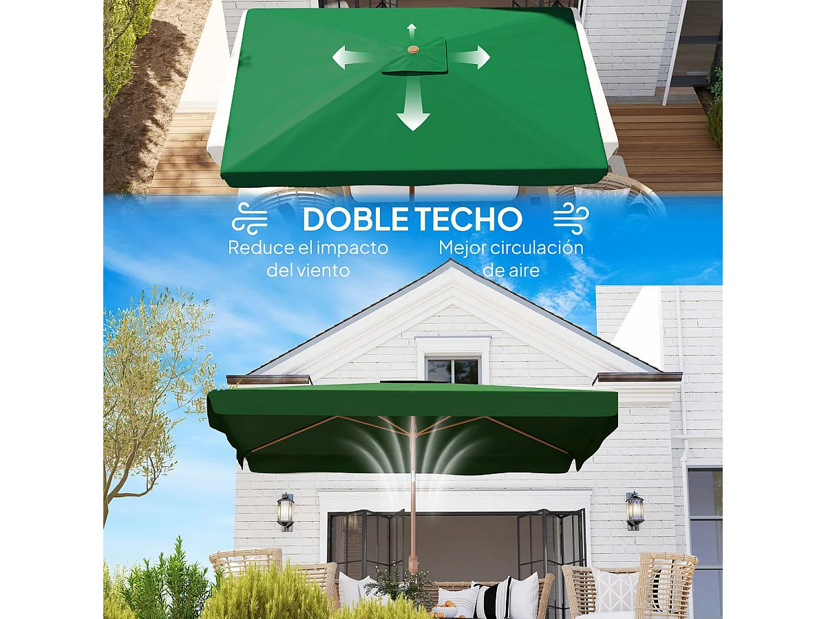 Sombrilla de terraza Loto Outsunny con manivela y ángulo ajustable verde 245x300x200 cm