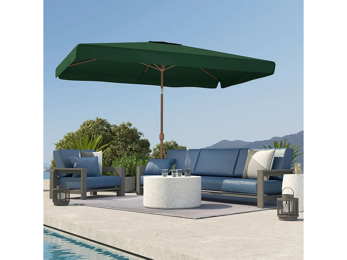 Sombrilla de terraza Loto Outsunny con manivela y ángulo ajustable verde 245x300x200 cm
