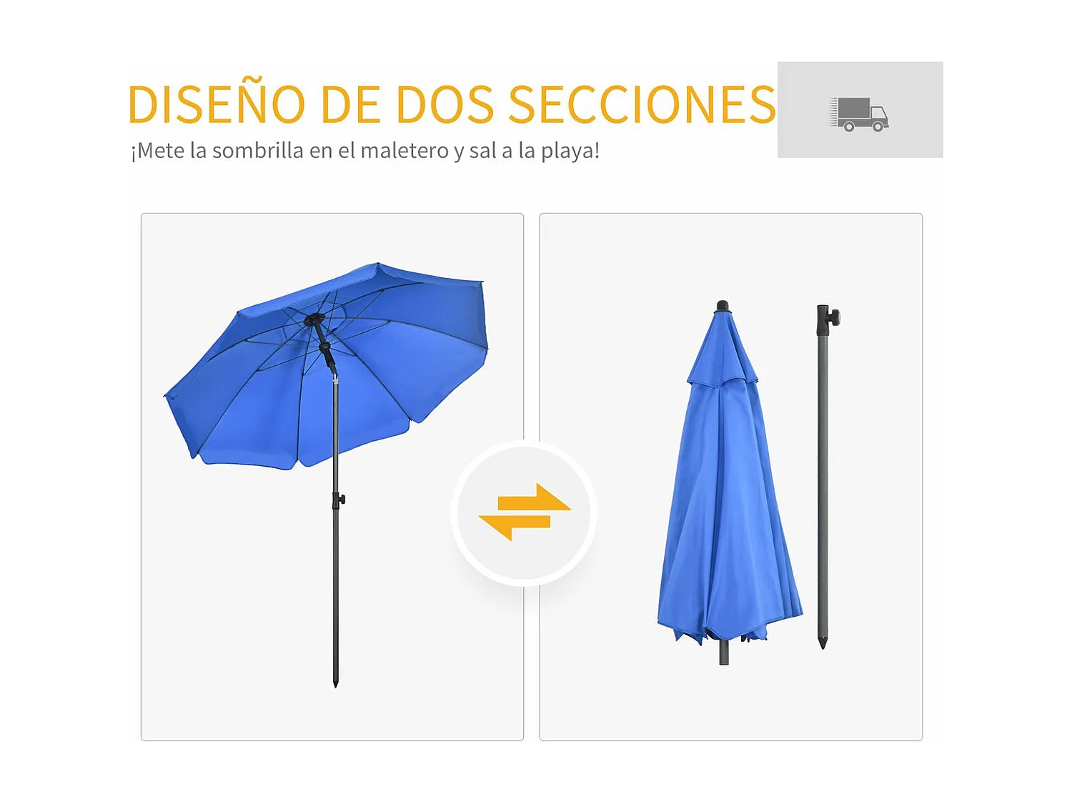 Sombrilla de playa Bali Outsunny ángulo ajustable protección UV50+ azul Ø180x209 cm