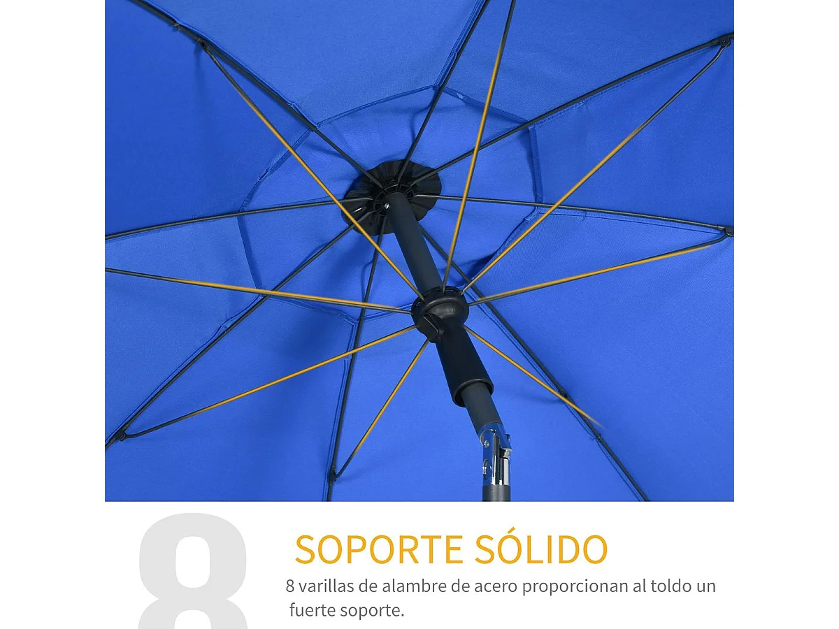 Sombrilla de playa Bali Outsunny ángulo ajustable protección UV50+ azul Ø180x209 cm