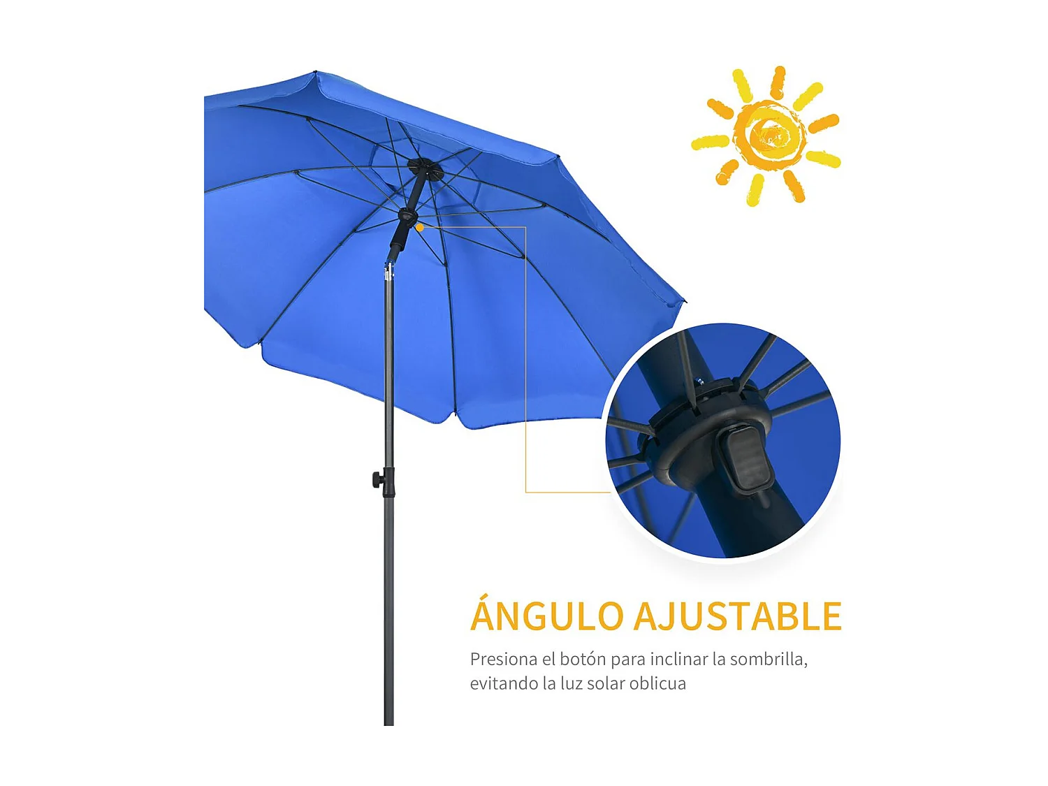 Sombrilla de playa Bali Outsunny ángulo ajustable protección UV50+ azul Ø180x209 cm
