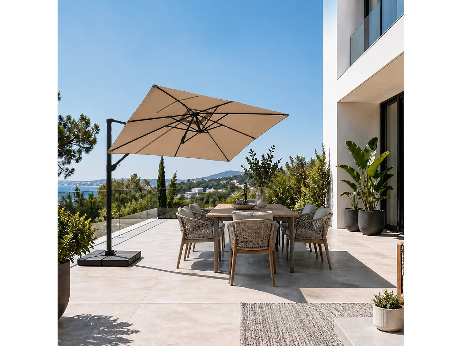 Parasol rectangulaire 2x3m déporté rotatif gris PIANA