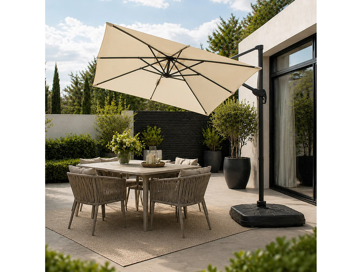 Parasol rectangulaire 2x3m déporté rotatif écru PIANA