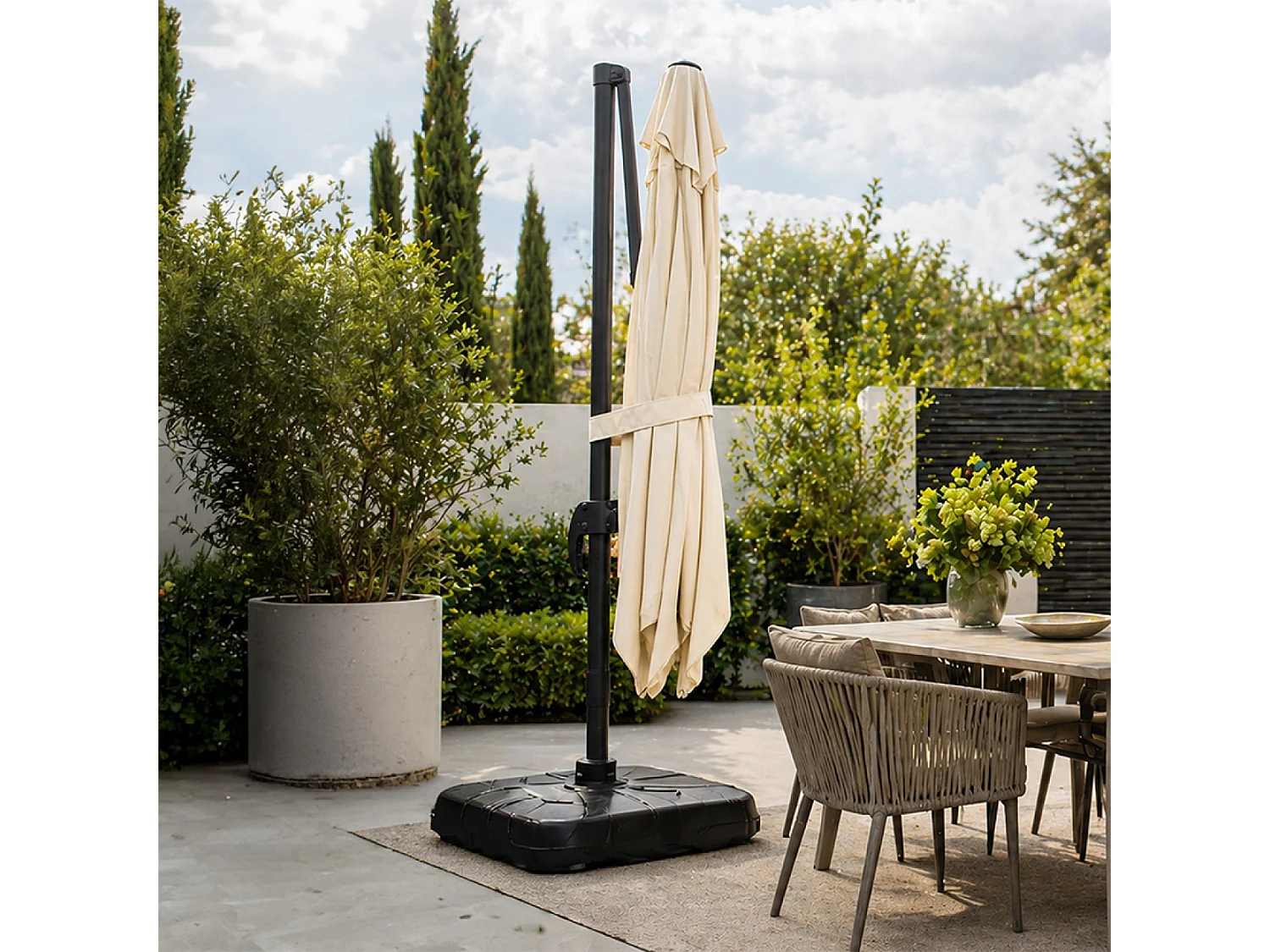 Parasol rectangulaire 2x3m déporté rotatif écru PIANA