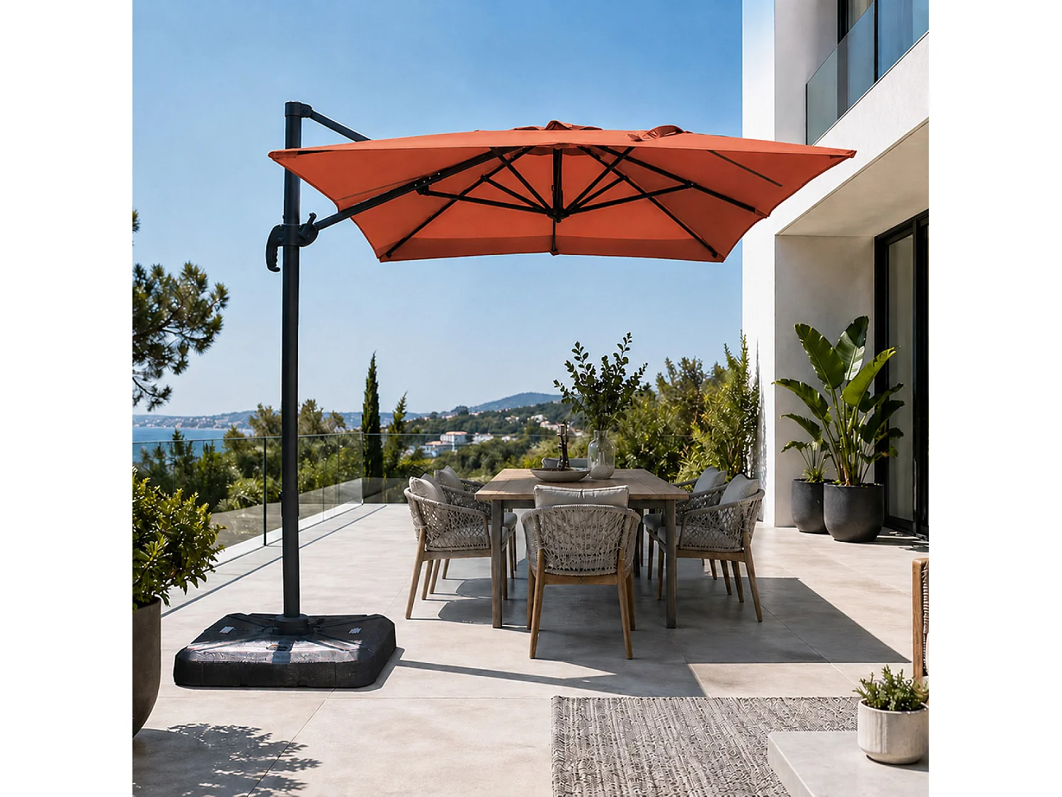 Parasol rectangulaire 2x3m déporté rotatif terracota PIANA