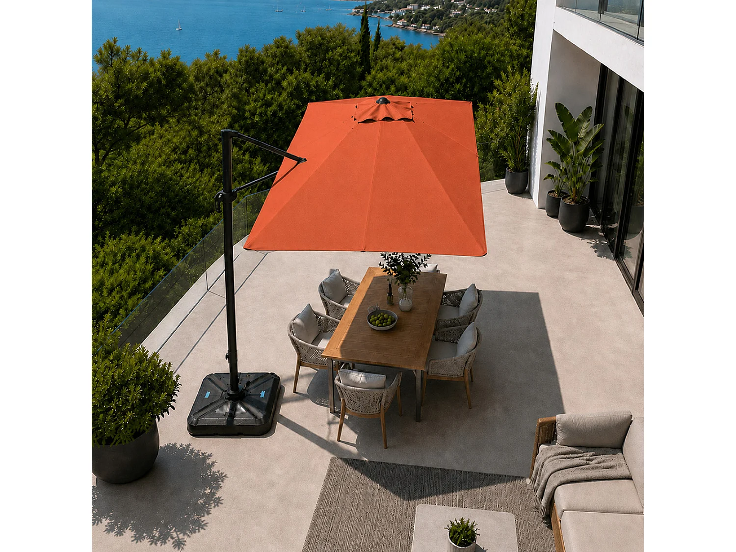 Parasol rectangulaire 2x3m déporté rotatif terracota PIANA