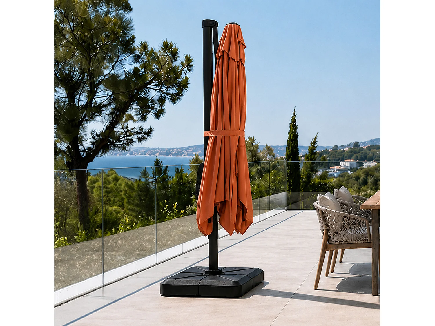 Parasol rectangulaire 2x3m déporté rotatif terracota PIANA