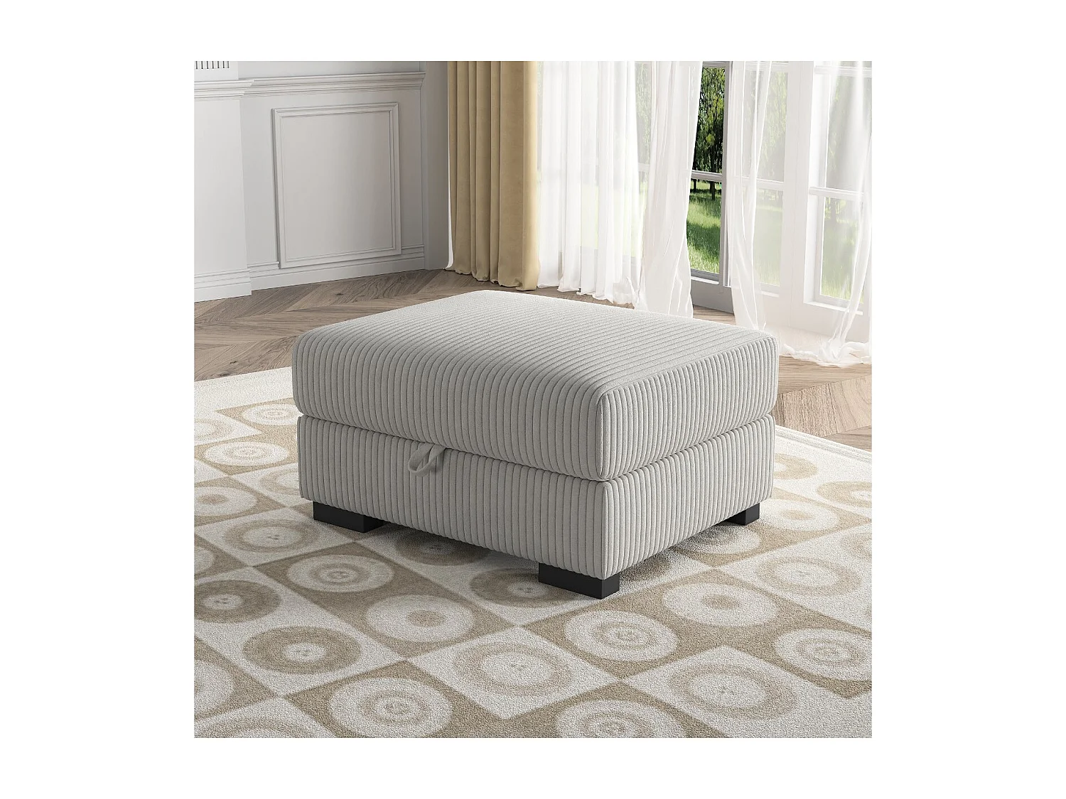 Pouf coffre velours côtelé gris, repose-pieds avec rangement, module canapé, ottoman design salon chambre