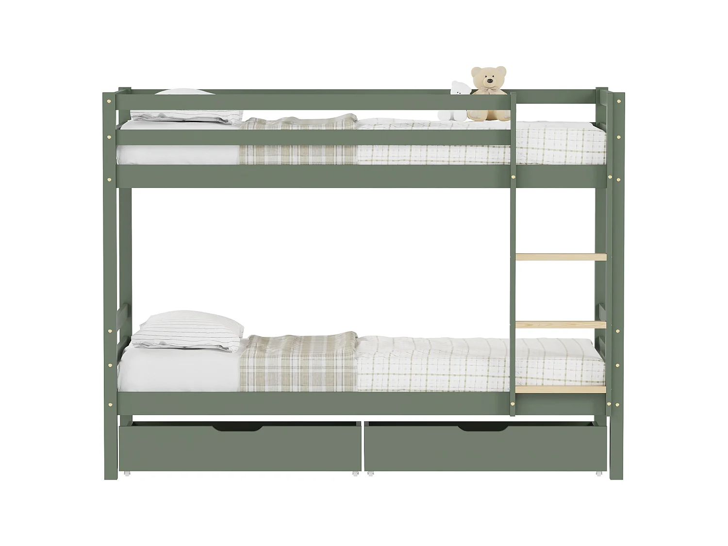 Lits superposés pour enfants 190x90cm vert avec tiroirs AMBRE