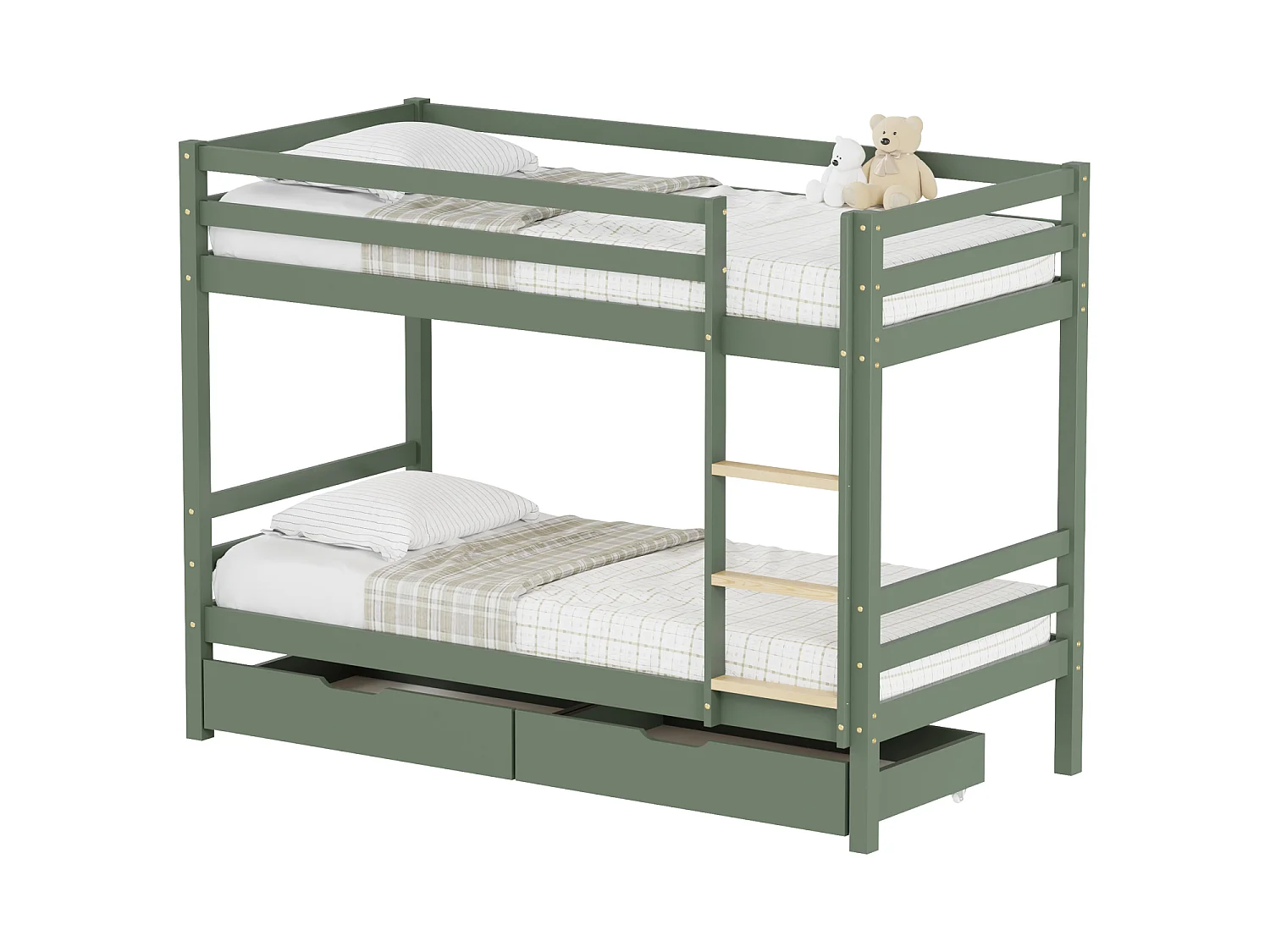 Lits superposés pour enfants 190x90cm vert avec tiroirs AMBRE