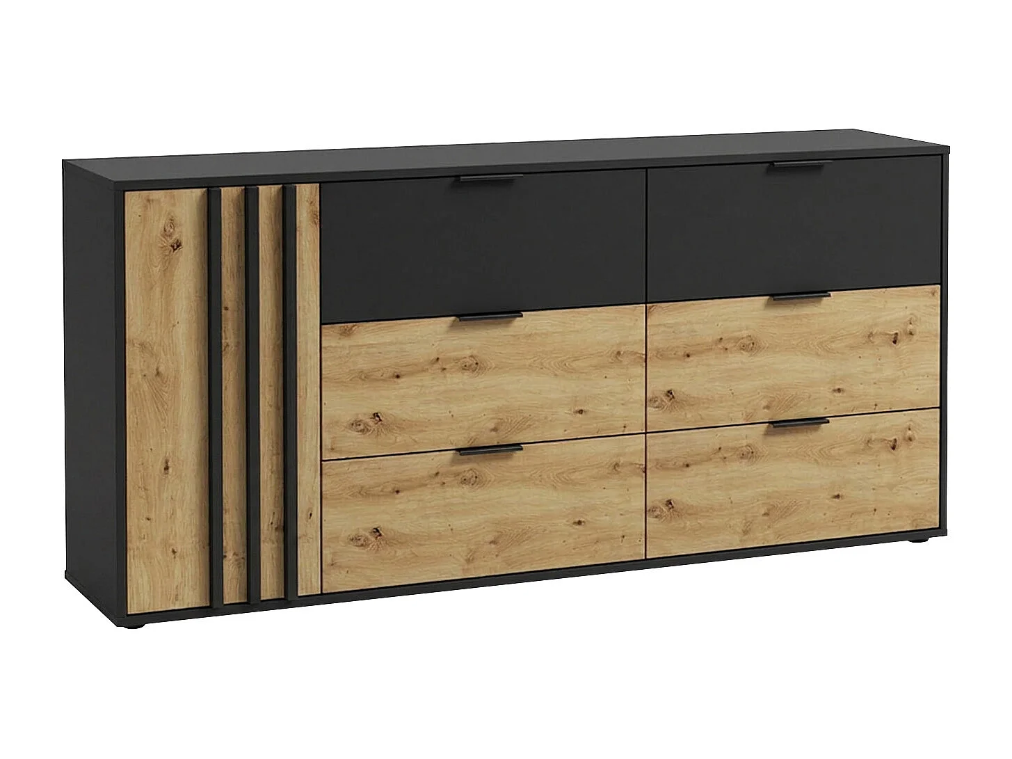 Commode 6 tiroirs et 1 porte - Noir et naturel - TUNALO