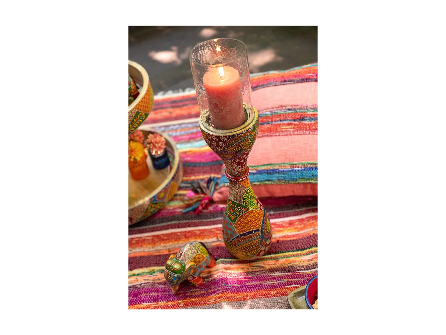 Photophore Déco en Bois "Delhi" 56cm Multicolore