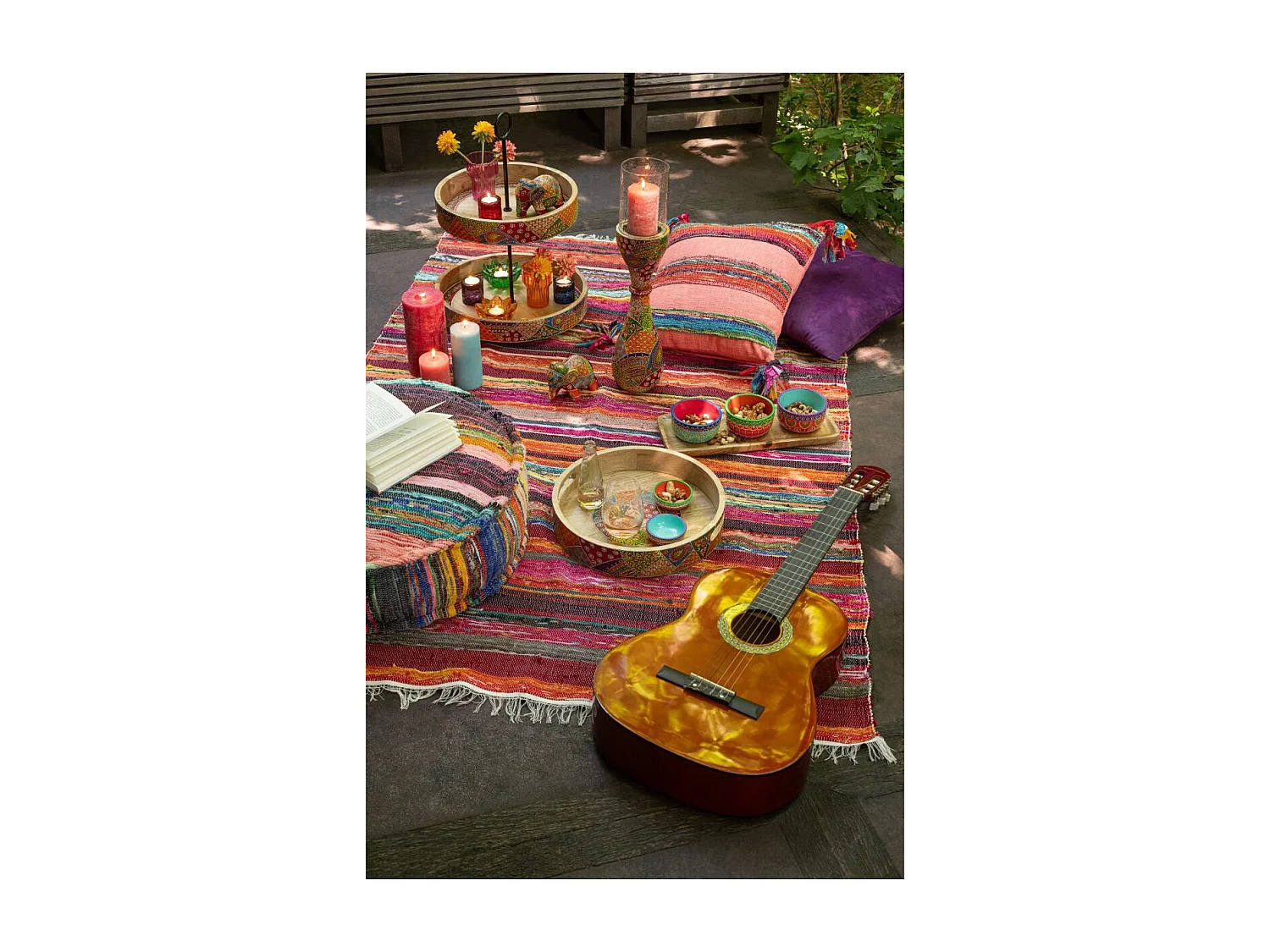 Photophore Déco en Bois "Delhi" 56cm Multicolore