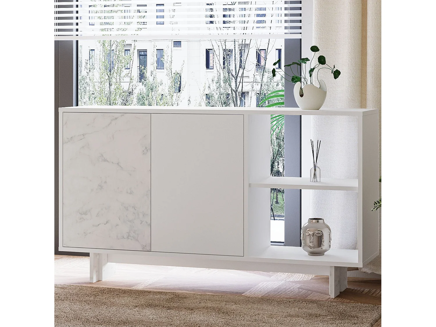 Buffet en bois "Ravello" - 140 x 35 x 80 cm - Blanc