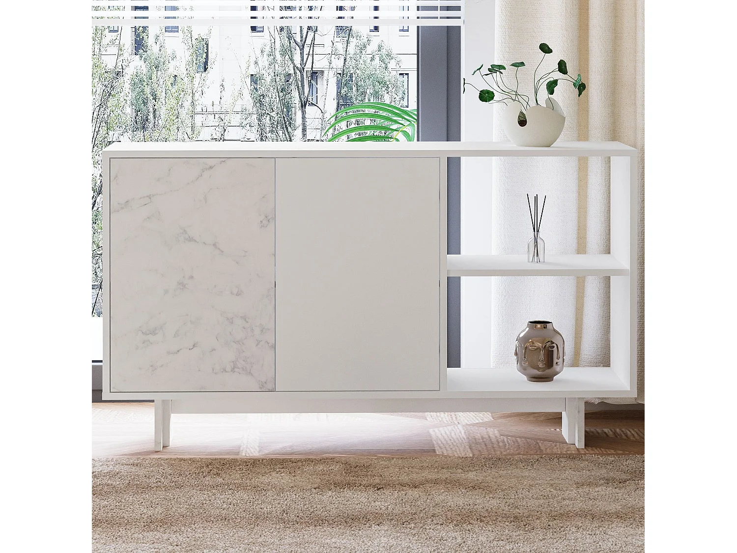Buffet en bois "Ravello" - 140 x 35 x 80 cm - Blanc