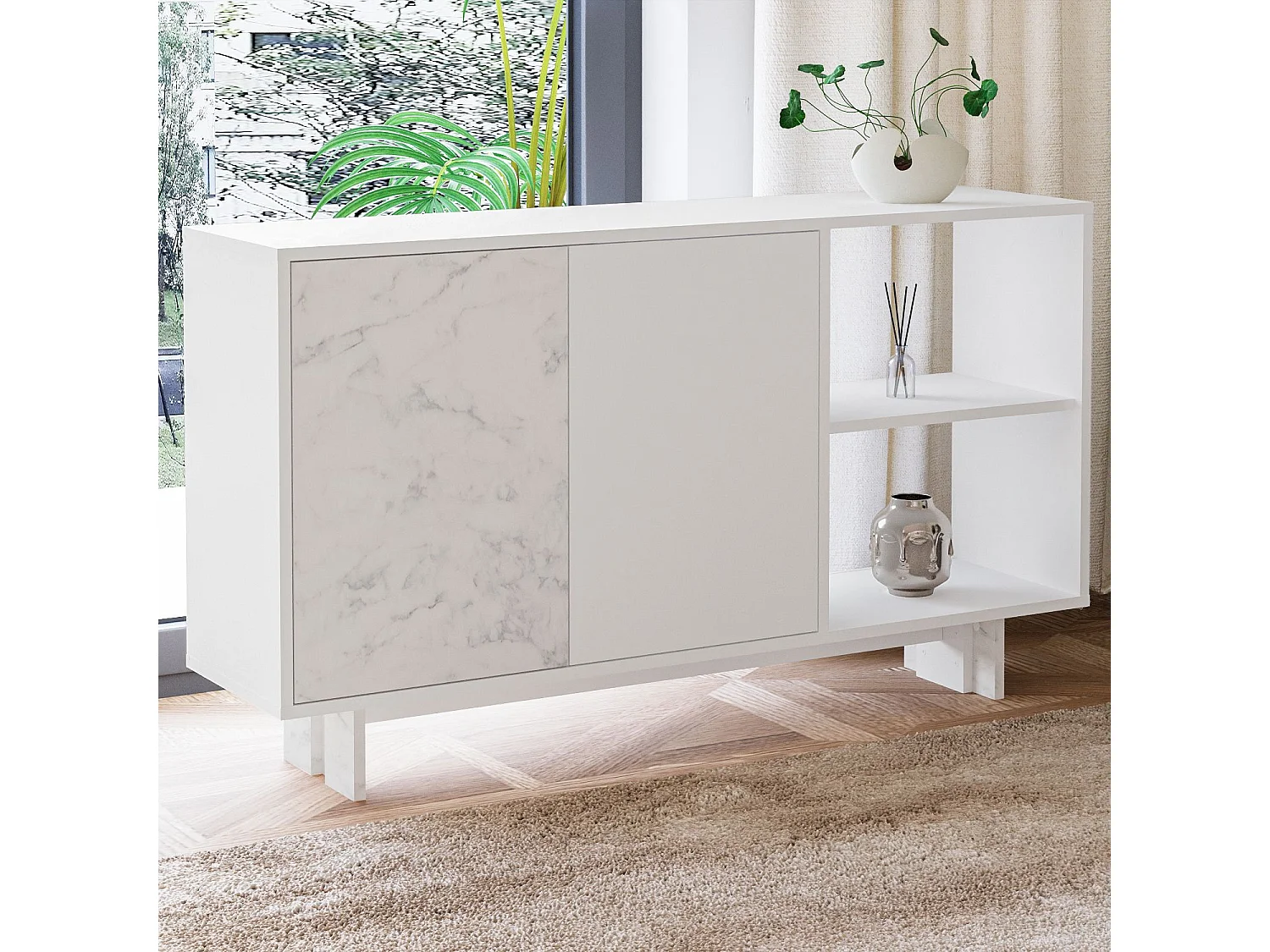 Buffet en bois "Ravello" - 140 x 35 x 80 cm - Blanc