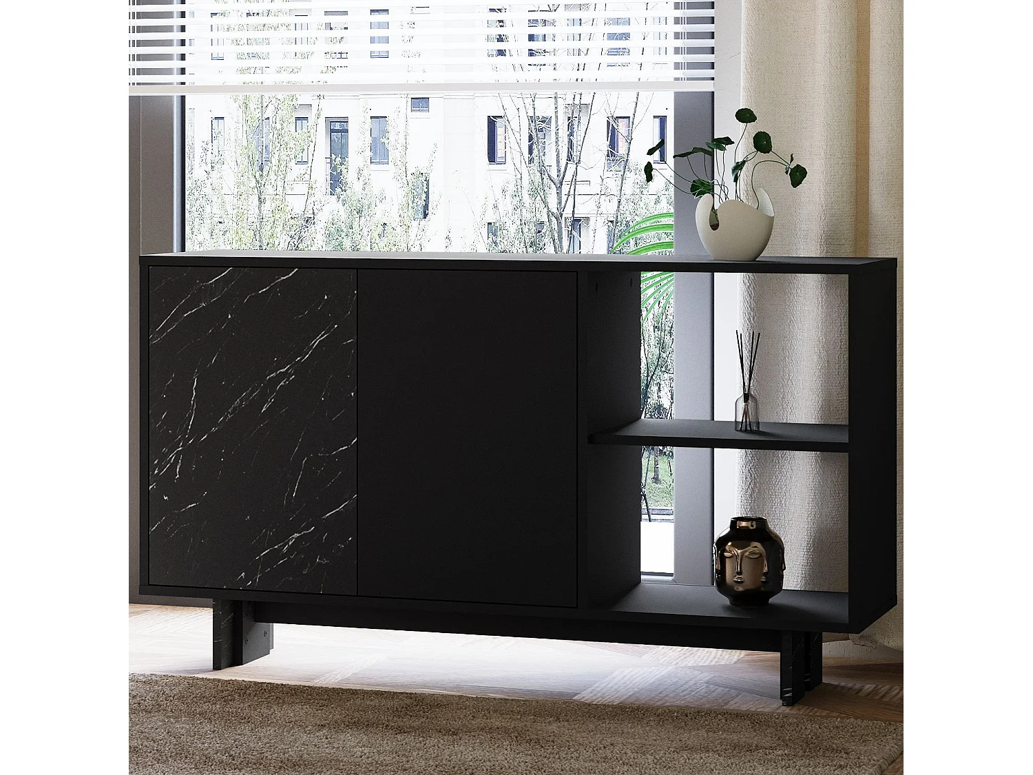 Buffet en bois "Ravello" - 140 x 35 x 80 cm - Noir