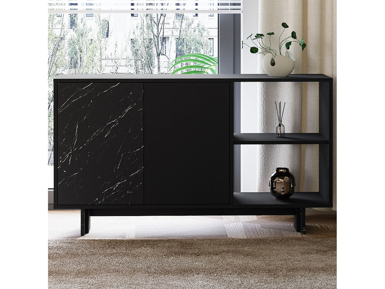 Buffet en bois "Ravello" - 140 x 35 x 80 cm - Noir