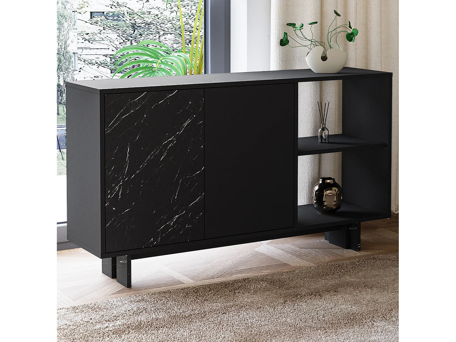 Buffet en bois "Ravello" - 140 x 35 x 80 cm - Noir