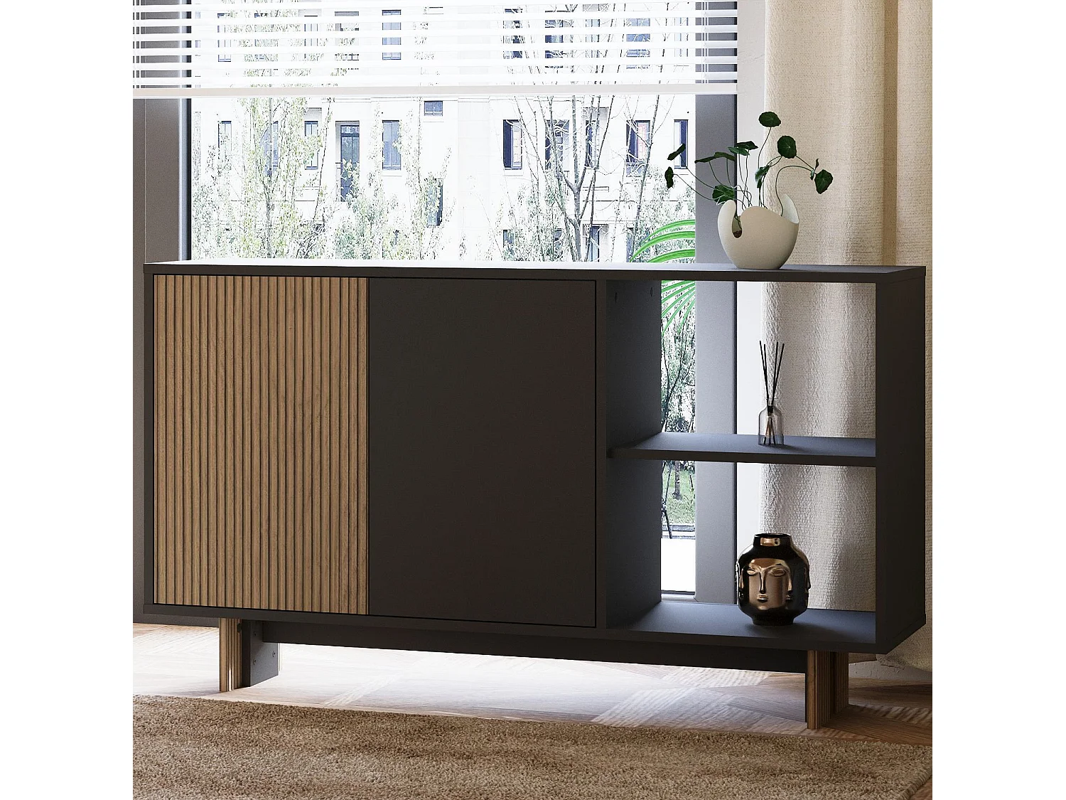 "Ravello" Houten Buffet - Antraciet Grijs - Modern Ontwerp - Ruime Opbergruimte - Hoogwaardig vakmanschap