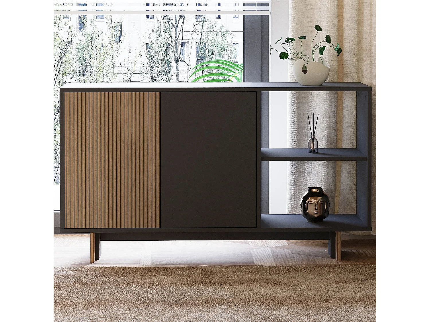 "Ravello" Houten Buffet - Antraciet Grijs - Modern Ontwerp - Ruime Opbergruimte - Hoogwaardig vakmanschap