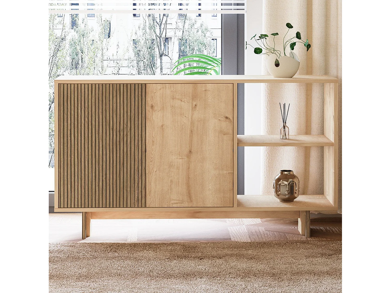 Buffet en bois "Ravello" - 140 x 35 x 80 cm - Beige