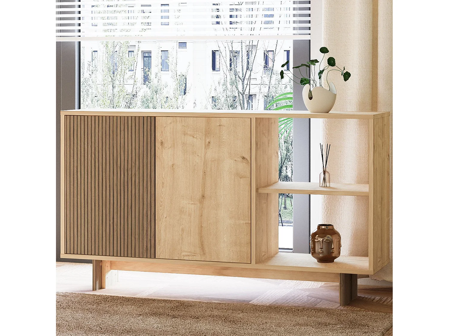 "Ravello" Houten Buffet - Beige 140 x 35 x 80 cm, Modern Design, Hoogwaardig vakmanschap