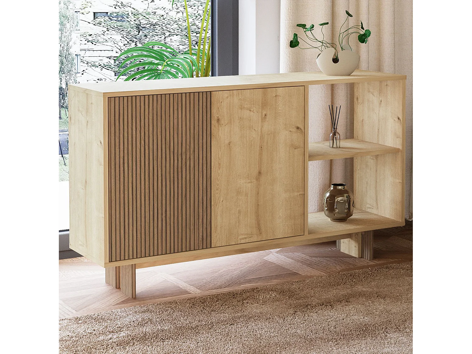 "Ravello" Houten Buffet - Beige 140 x 35 x 80 cm, Modern Design, Hoogwaardig vakmanschap