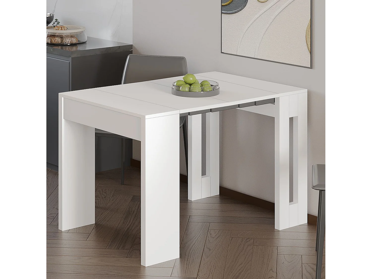 "Nivo" Uitschuifbare houten eettafel - Wit - 80 x 44 x 76 cm