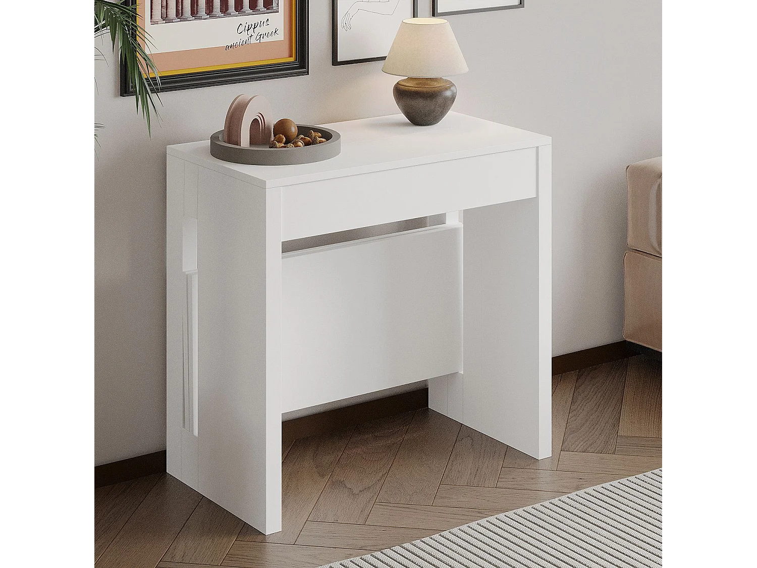 "Nivo" Uitschuifbare houten eettafel - Wit - 80 x 44 x 76 cm