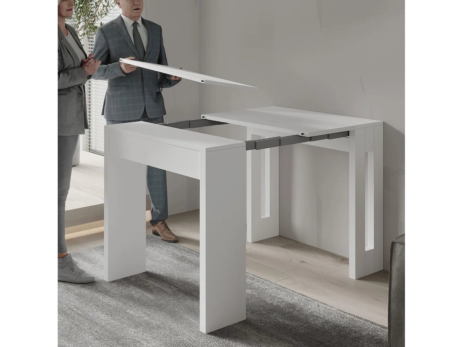 Table repas extensible en bois "Nivo" - 80 x 44 x 76 cm - Blanc