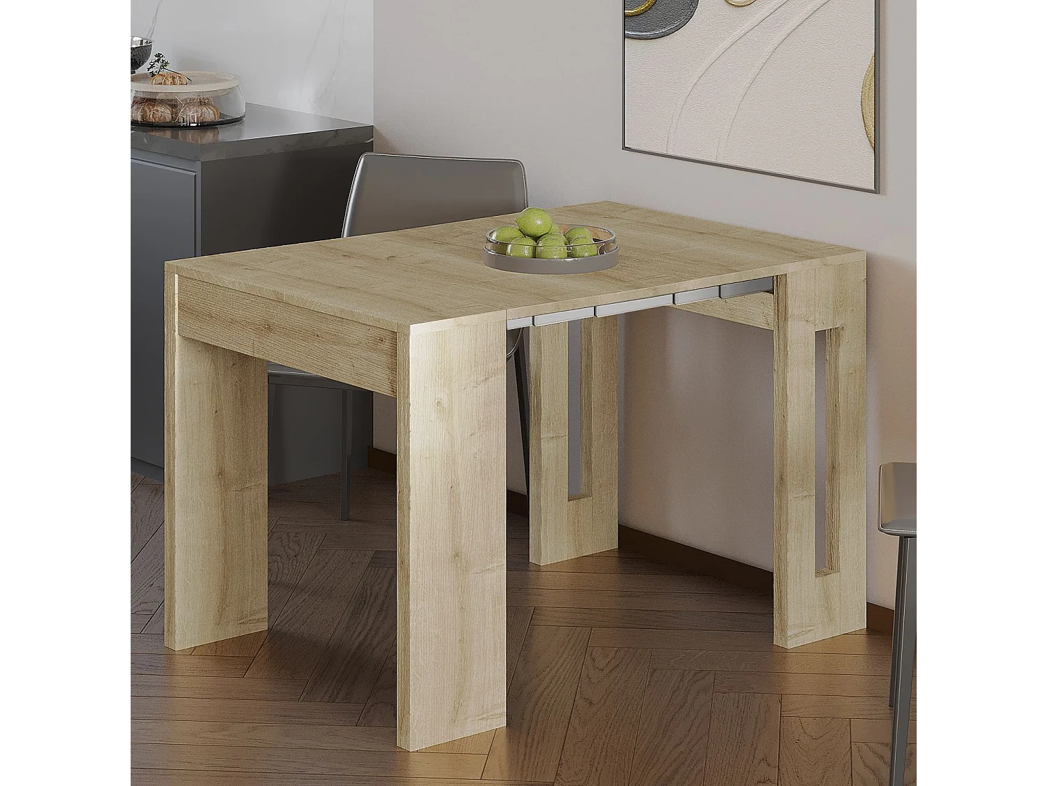 Uitschuifbare Houten Eettafel "Nivo" - Beige 80 x 44 x 76 cm