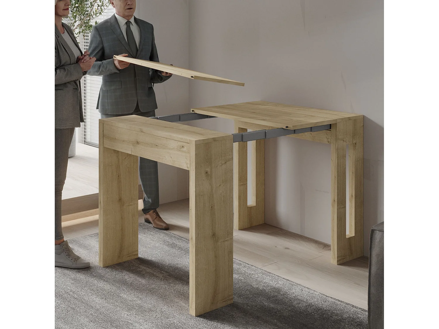 Table repas extensible en bois "Nivo" - 80 x 44 x 76 cm - Beige