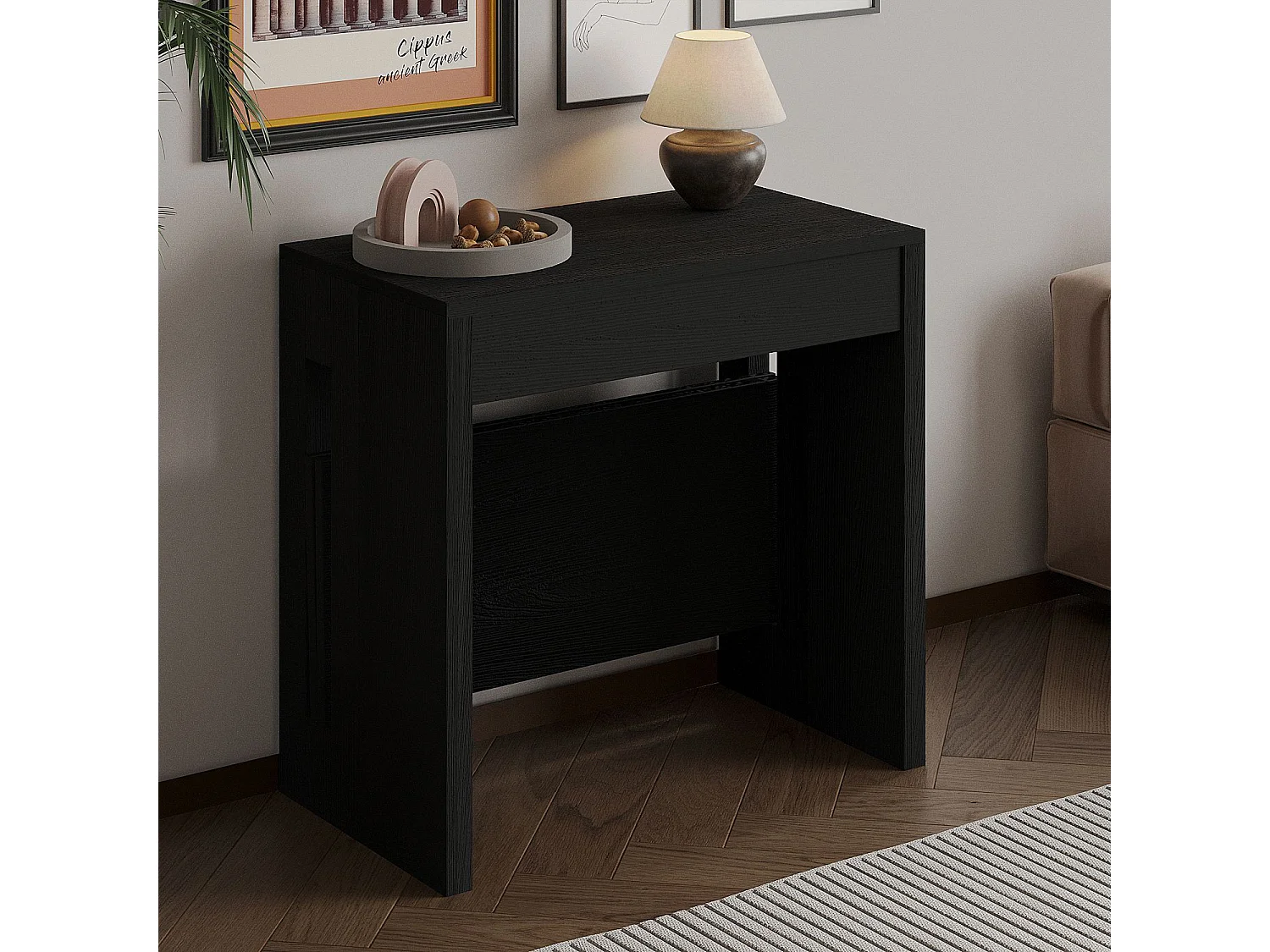 "Nivo" Uitschuifbare houten eettafel - Zwart 80 x 44 x 76 cm
