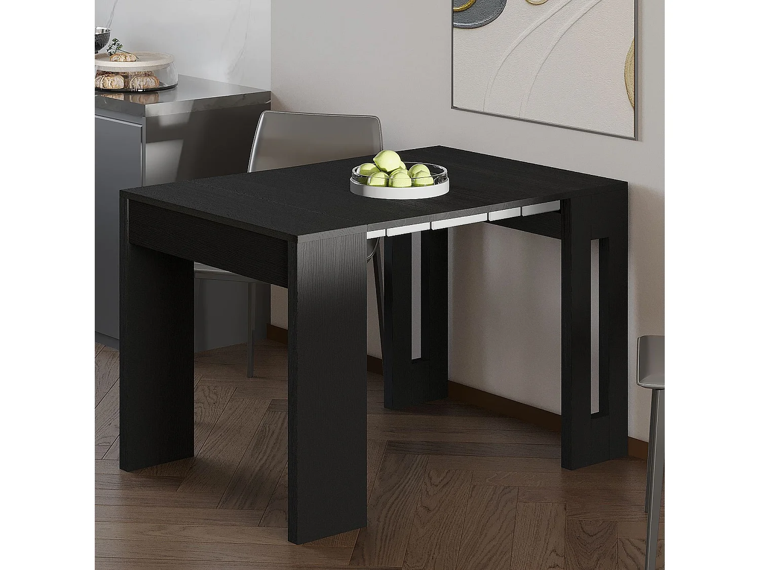 Table repas extensible en bois "Nivo" - 80 x 44 x 76 cm - Noir