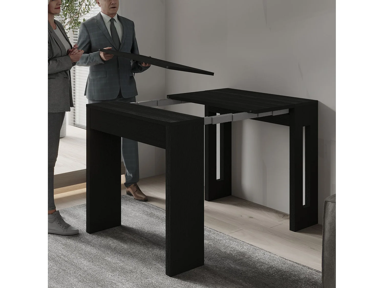 Table repas extensible en bois "Nivo" - 80 x 44 x 76 cm - Noir