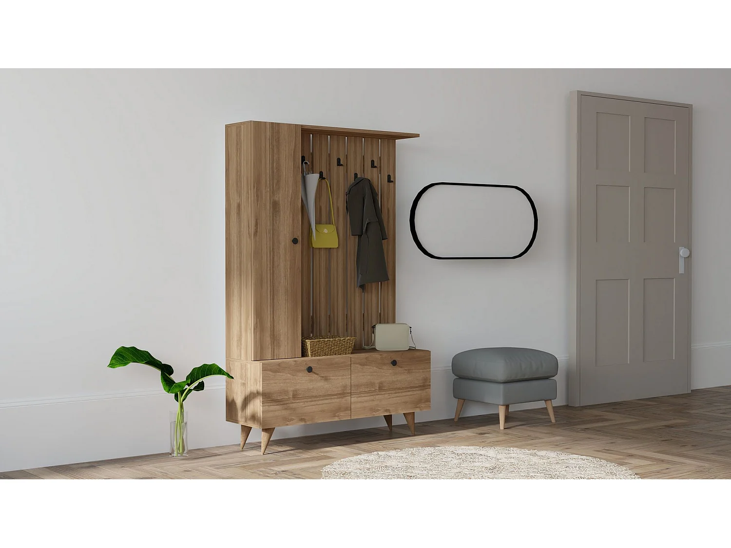 Flurbücherregal – 112 cm x 170 cm x 35 cm – Walnuss – Melaminbeschichtete Spanplatte