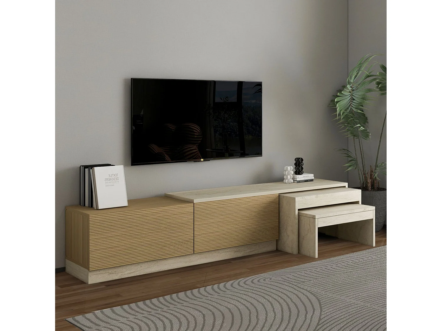 Meuble TV en bois "Nest" - 180 x 30 x 36 cm - Beige