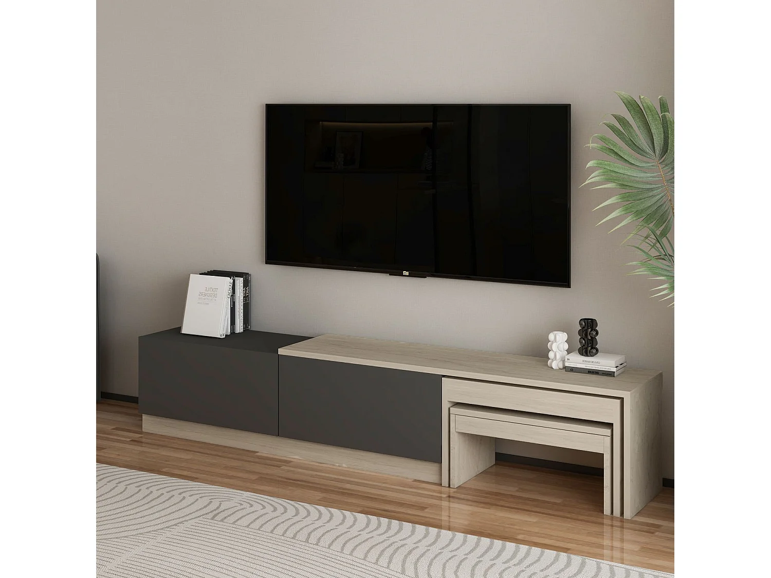 Meuble TV en bois "Nest" - 180 x 30 x 36 cm - Gris anthracite