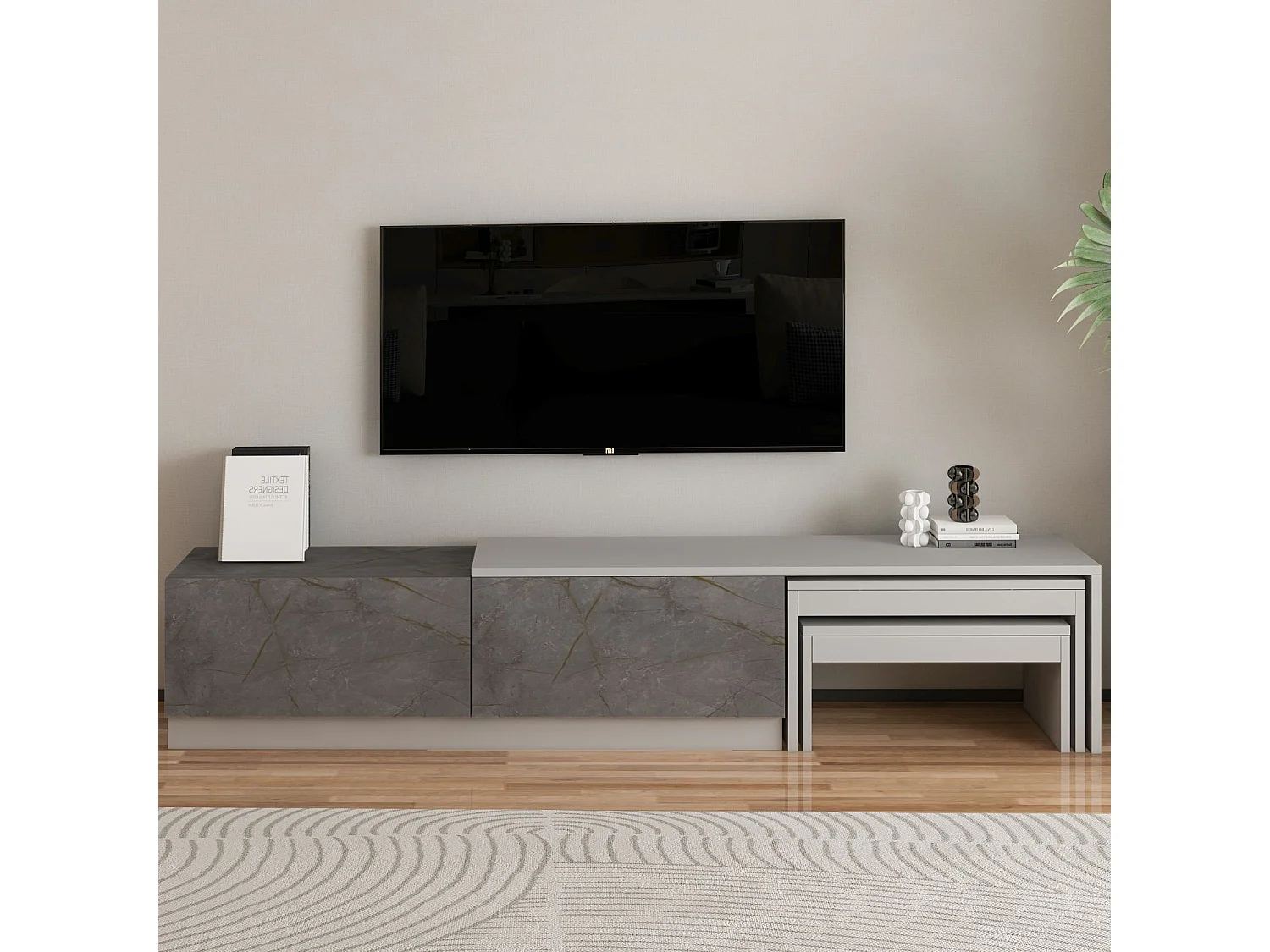 TV-Möbel aus Holz "Nest" - 180 x 30 x 36 cm - Grau