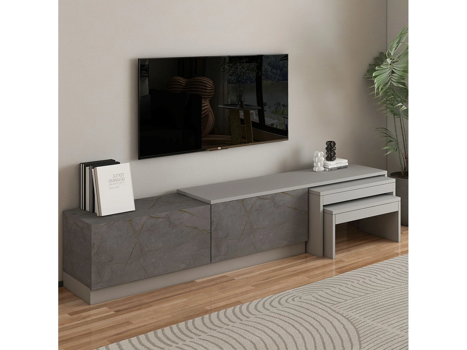 Meuble TV en bois "Nest" - 180 x 30 x 36 cm - Gris