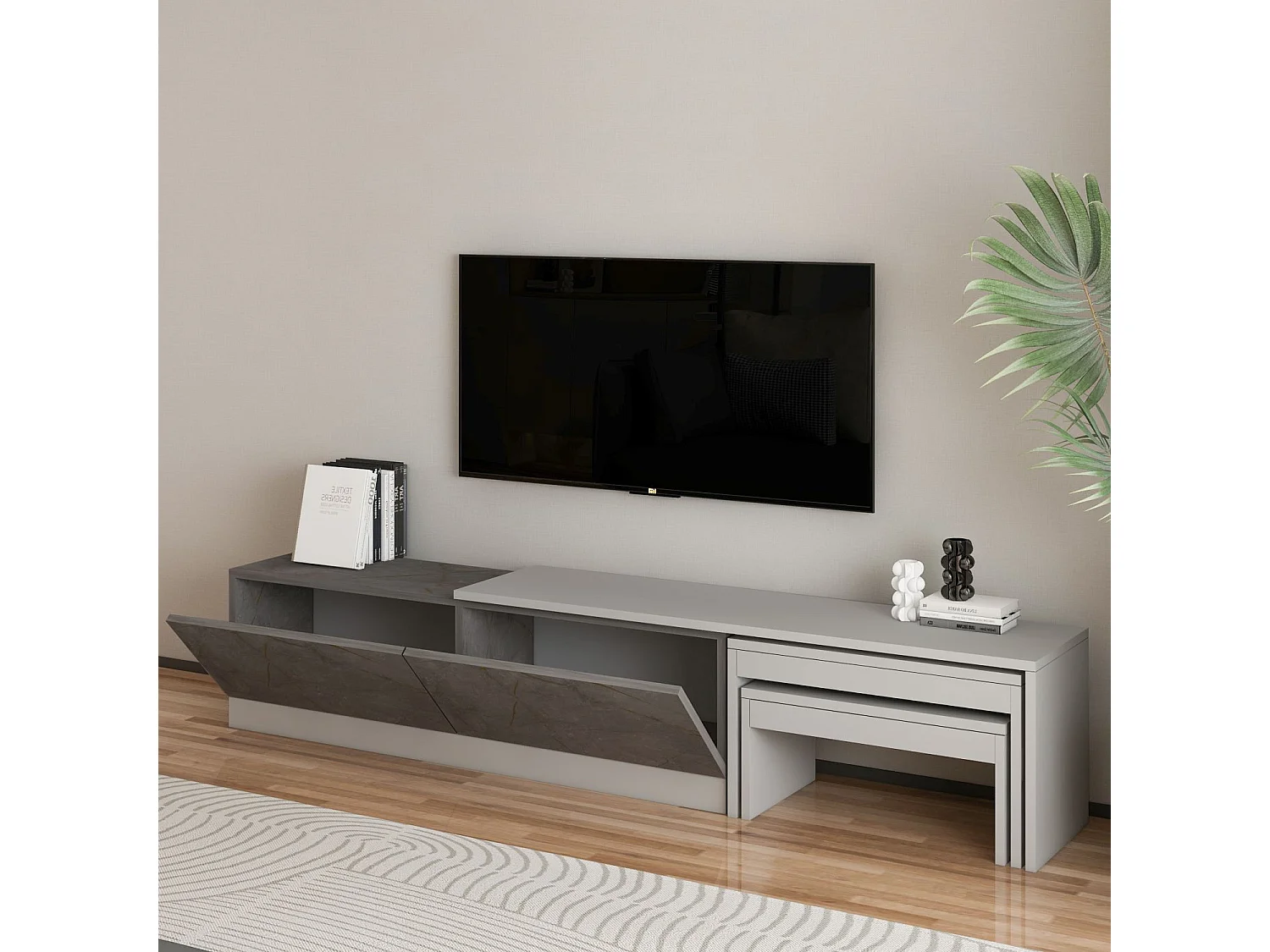 Meuble TV en bois "Nest" - 180 x 30 x 36 cm - Gris